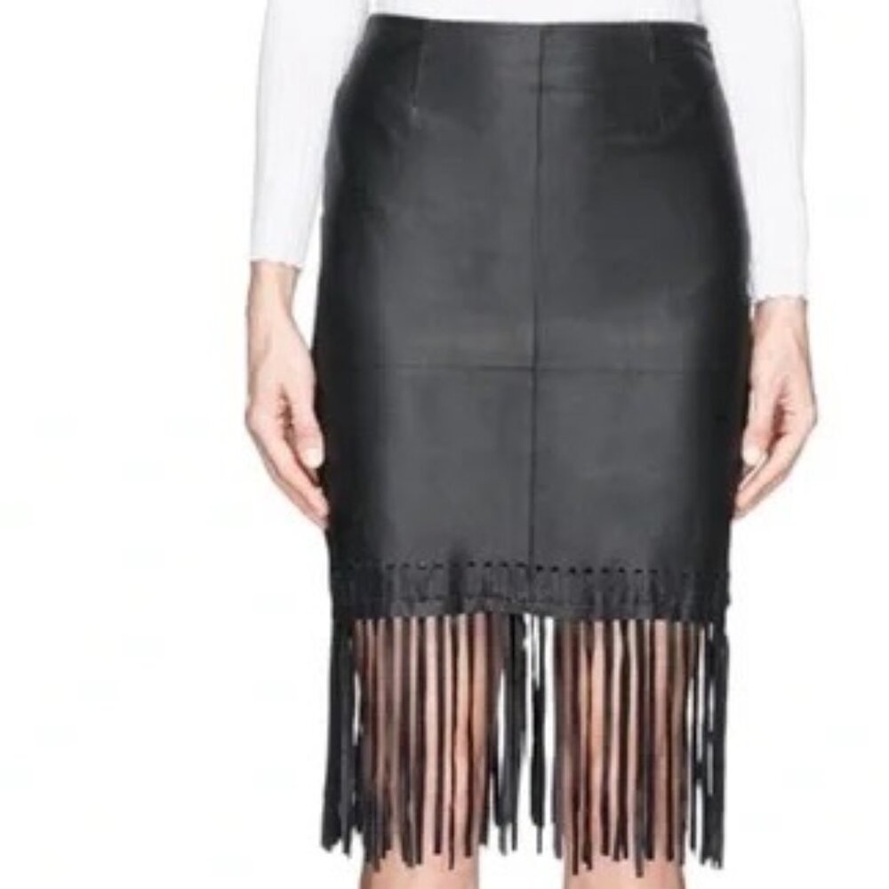 Elizabeth and James Jaxson 100% Real Goat Leather Fringe Skirt